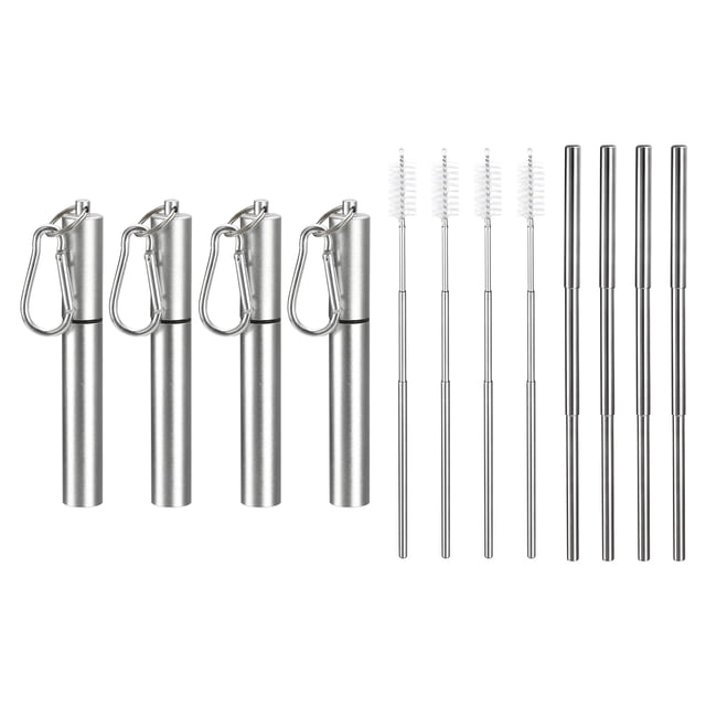 Paquete de 4 Pajitas de Metal Reutilizables Telescópicas Unique Bargains