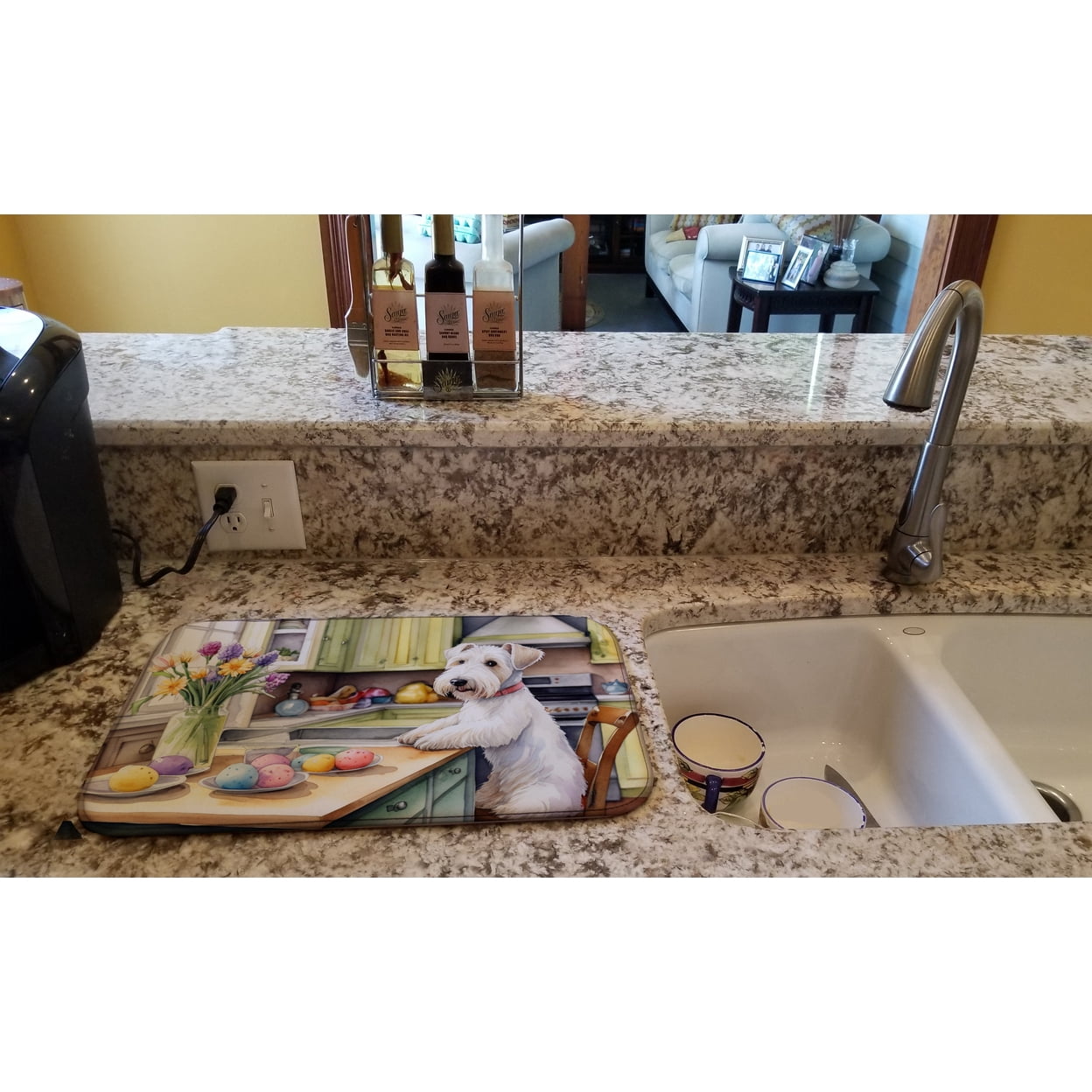 Decorating Easter Sealyham Terrier Dish Drying Mat