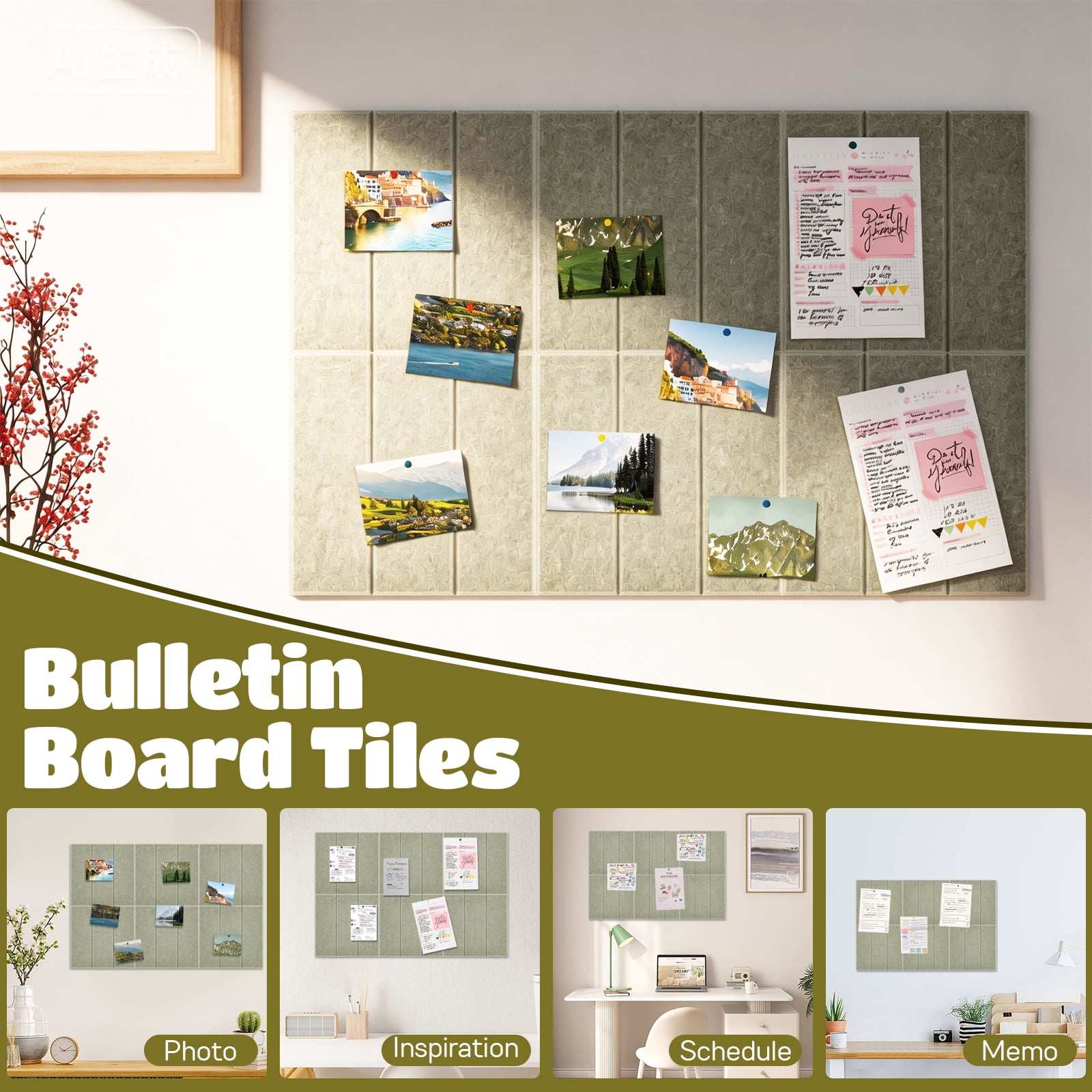 6PCS Felt Bulletin Board Tiles with Adhesive Tabs and Pushpins Felt Wall Tiles Push Pin Board Wall Organizer for Office Home Decoration