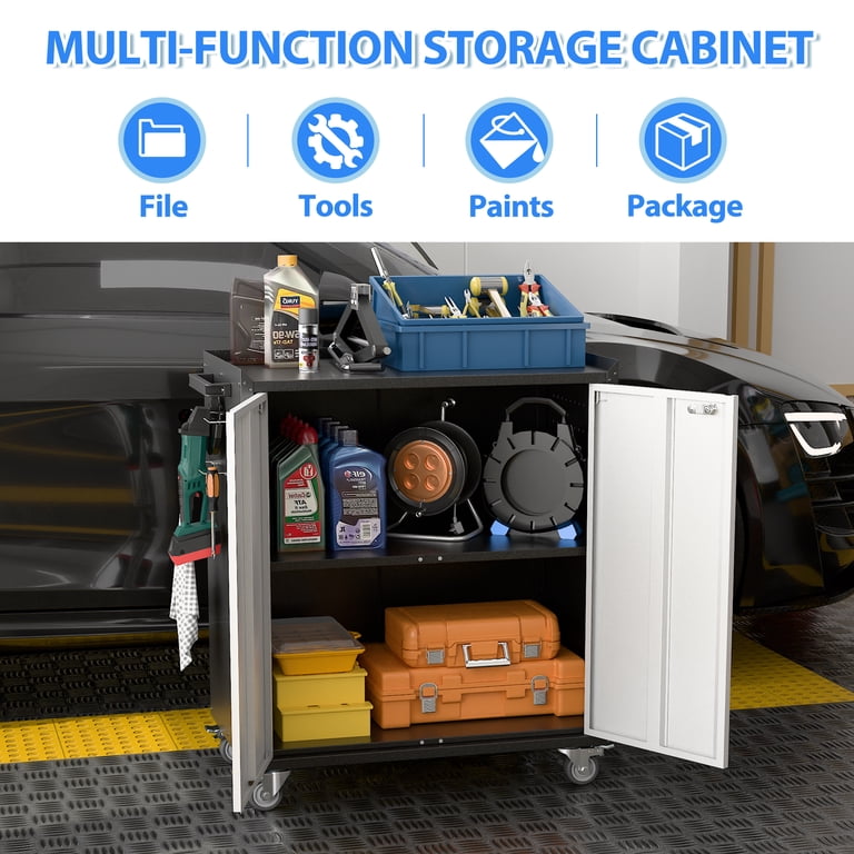 Rolling Tool Cabinet With Wheels – Metal Storage With 2 Doors, Adjustable Shelf, Lockable