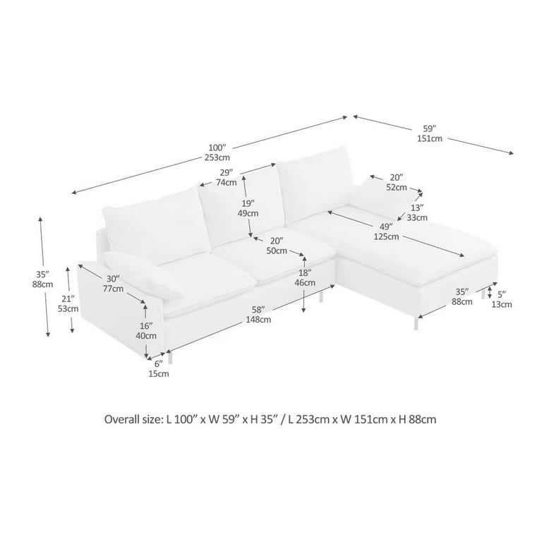 L Shaped Sectional Sofa 99 6 Inch Line