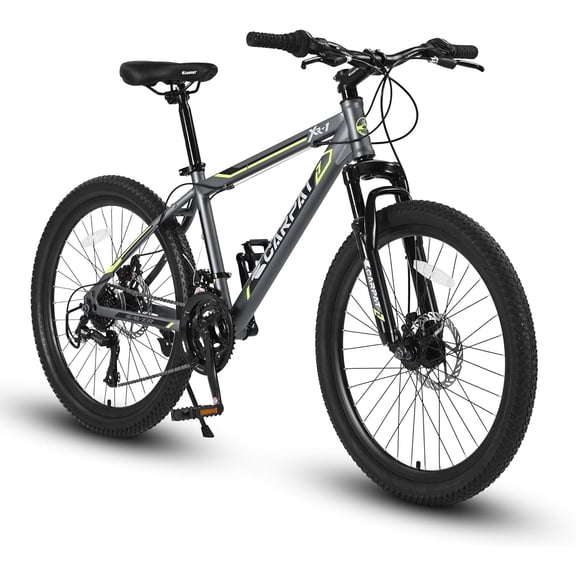 Ambifirner 24-Inch Mountain Bike for Teens – Black/Green Steel Frame, Shimano 21-Speed, Dual Disc Brakes & Front Suspension for Outdoor & Commuting