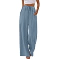 thumbnail image 2 of ZANKLEY Wide Leg Pants for Women Flowy Palazzo Drawstring Elastic Waist Trousers with Pockets Summer Beach Vacation Clothes, 2 of 12