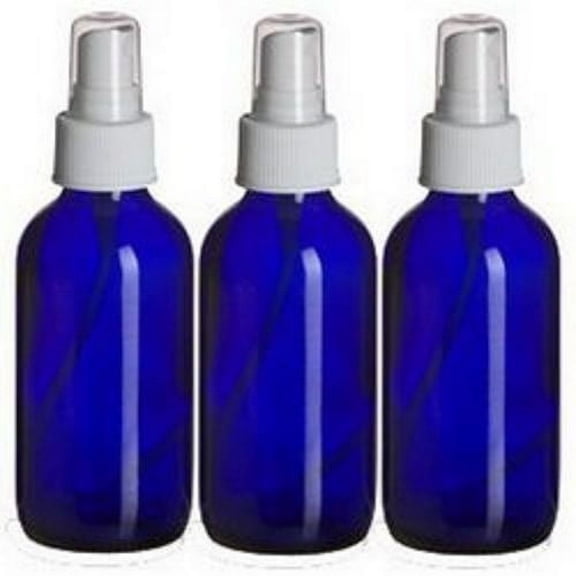 3 - 2oz Cobalt Blue Boston Round GLASS Spray Bottle White Fine Mist Sprayer