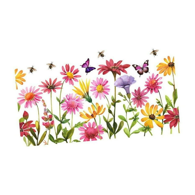 GROWTH TANK Colorful Flowers Wall Art Decals Window Sticker Self Sticky Waterproof 30cmx60cm