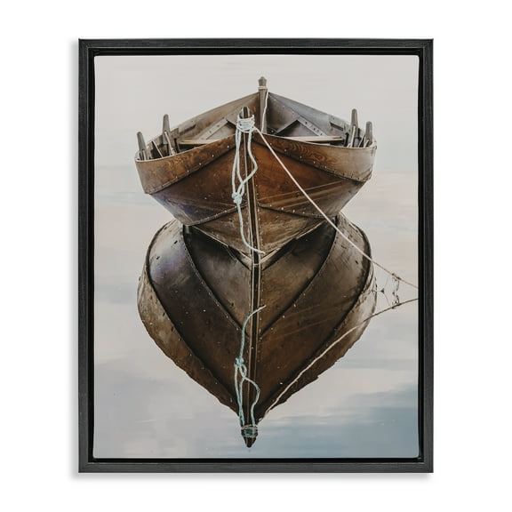 Stupell Industries Crisp Rowboat Reflection Transportation Photography Black Floater Framed Canvas Art Print Wall Art, 17 x 21