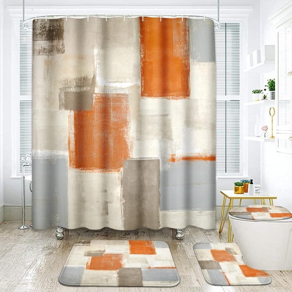 Navy Blue Grey Abstract Bathroom Set with Shower Curtain and Rugs Accessories,Painting Gray Vintage Retro Shower Curtain Set, Abstract Shower Curtain for Bathroom Decor 4 Pcs