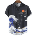 thumbnail image 4 of Camisa hawaiana de manga corta con estampado 3D de olas para hombre, informal, versátil, retro, minimalista, con solapa y botones para vacaciones en la playa, 4 of 5