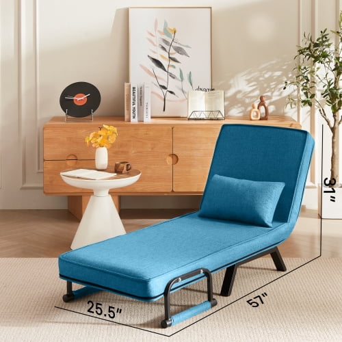Convertible Chair Bed Sleeper for Adults, 5 in 1 Folding Chair Bed with 5-Position Adjustable Backrest & Pillow, Comfy Single Futon Sofa Bed for Small Spaces, Apartment, Office (Blue)