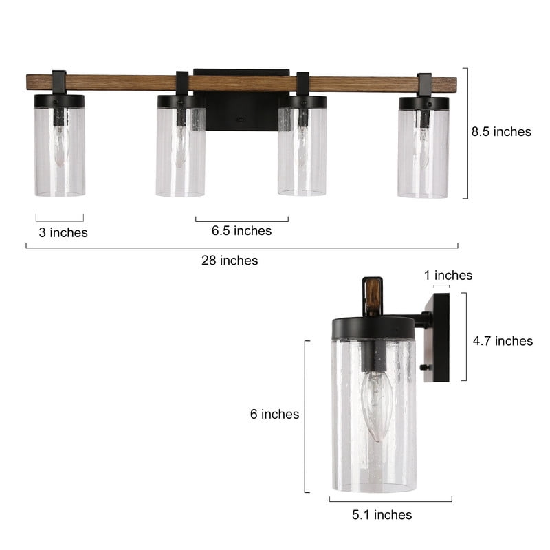 LNC 4-Light Modern Farmhouse Black Farmhouse Vanity Light, with Cylinder Glass Shade