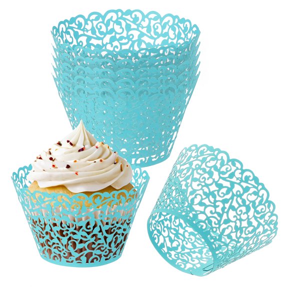 Uxcell Cupcake Wrappers Paper, 50 Pack Baking Cups Standard Vine Decoration for Anniversary Birthday Dark Blue
