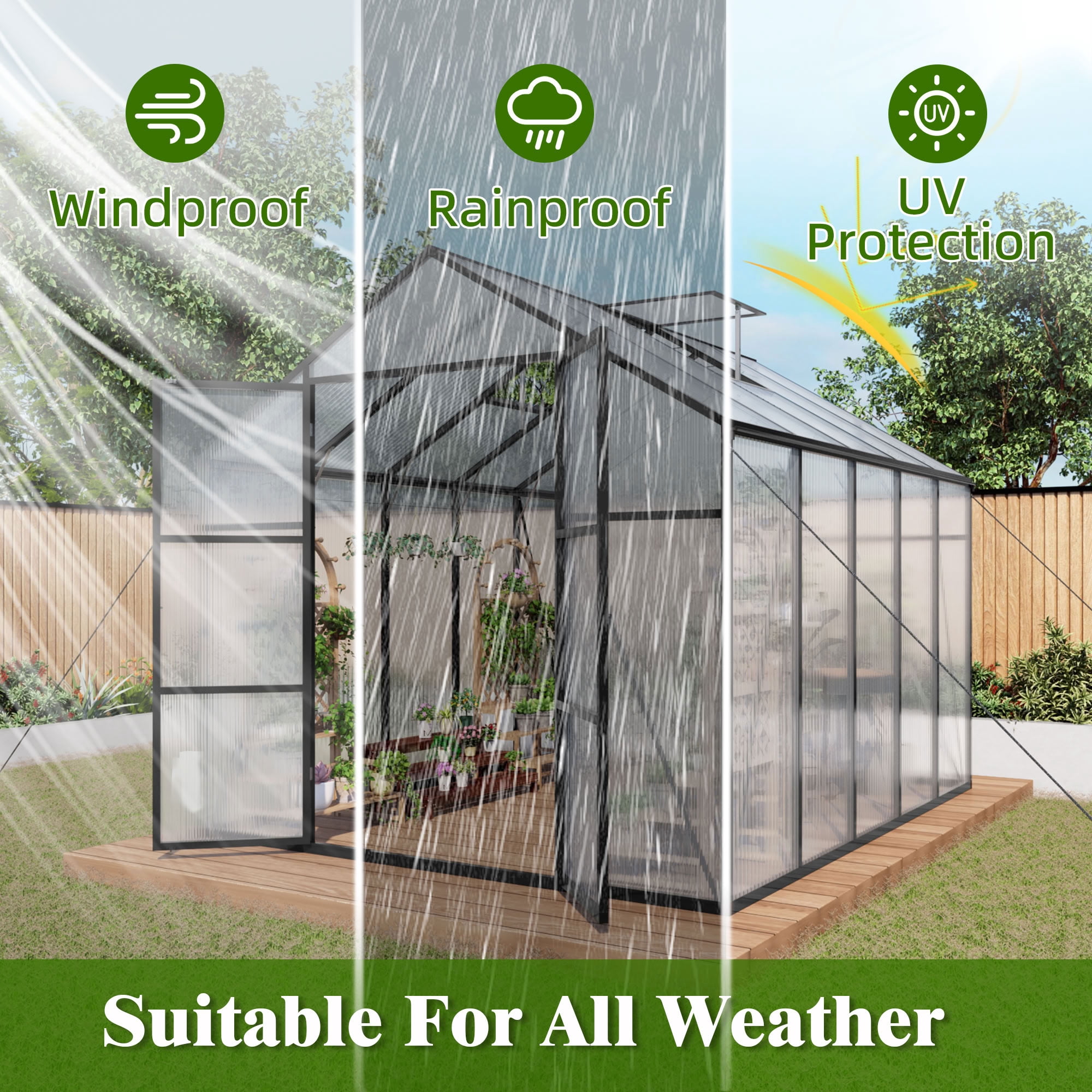 MAYEERTY 8x10 FT Walk-in Greenhouse with Aluminum Frame, All-Season UV-Protected Outdoor Greenhouse with Drainage