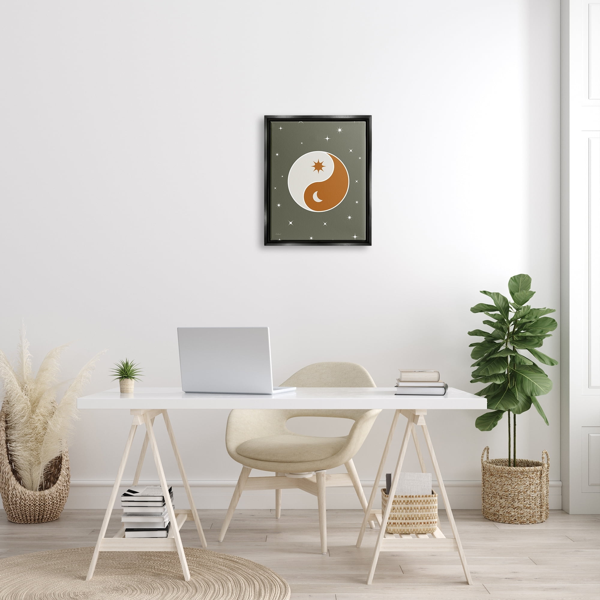 Stupell Industries Starry Yin Yang Symbol Celestial Sun Moon Shapes Graphic Art Jet Black Floating Framed Canvas Print Wall Art, Design by Martina Pavlova
