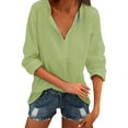 thumbnail image 1 of adviicd Hauts pour Femmes Décontractés Chics Col Rond Manches Longues Chemises Amples en Chiffon Blouses Unies Vert,TG, 1 of 5