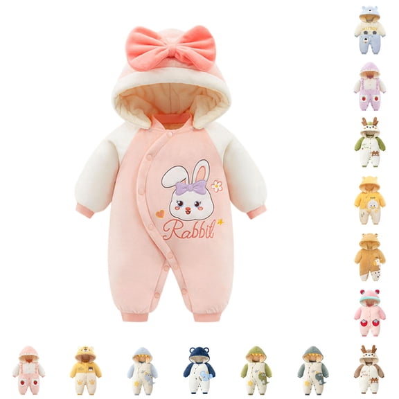 AWZXDE Boys Rompers Velvet Lined Cartoon Animal Embroidered 3D Ear Hooded Snap Front Warm Winter Quilted Jumpsuit Casual Pattern Outfit Pink1-2 - 0-1 Month