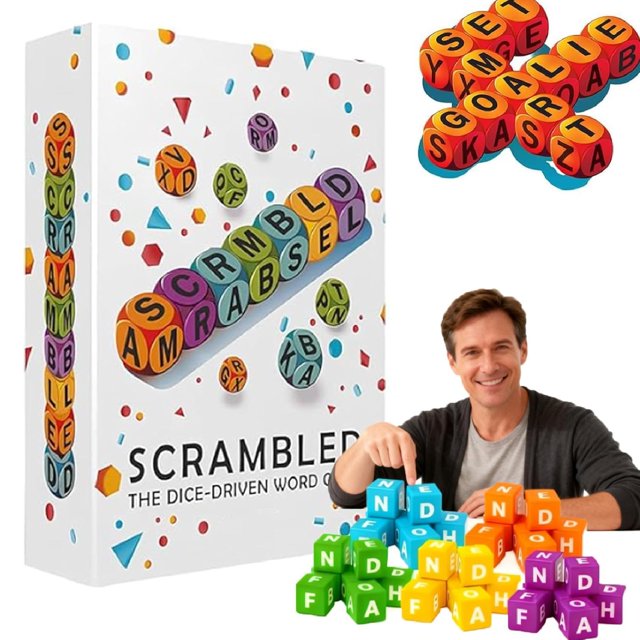 Scrambled Dice Word Game, Scrambled Dice Game, Crossword Dice Games, Travel-Friendly Board Games Set, for 1-5 Players Brain Exercise Party Game