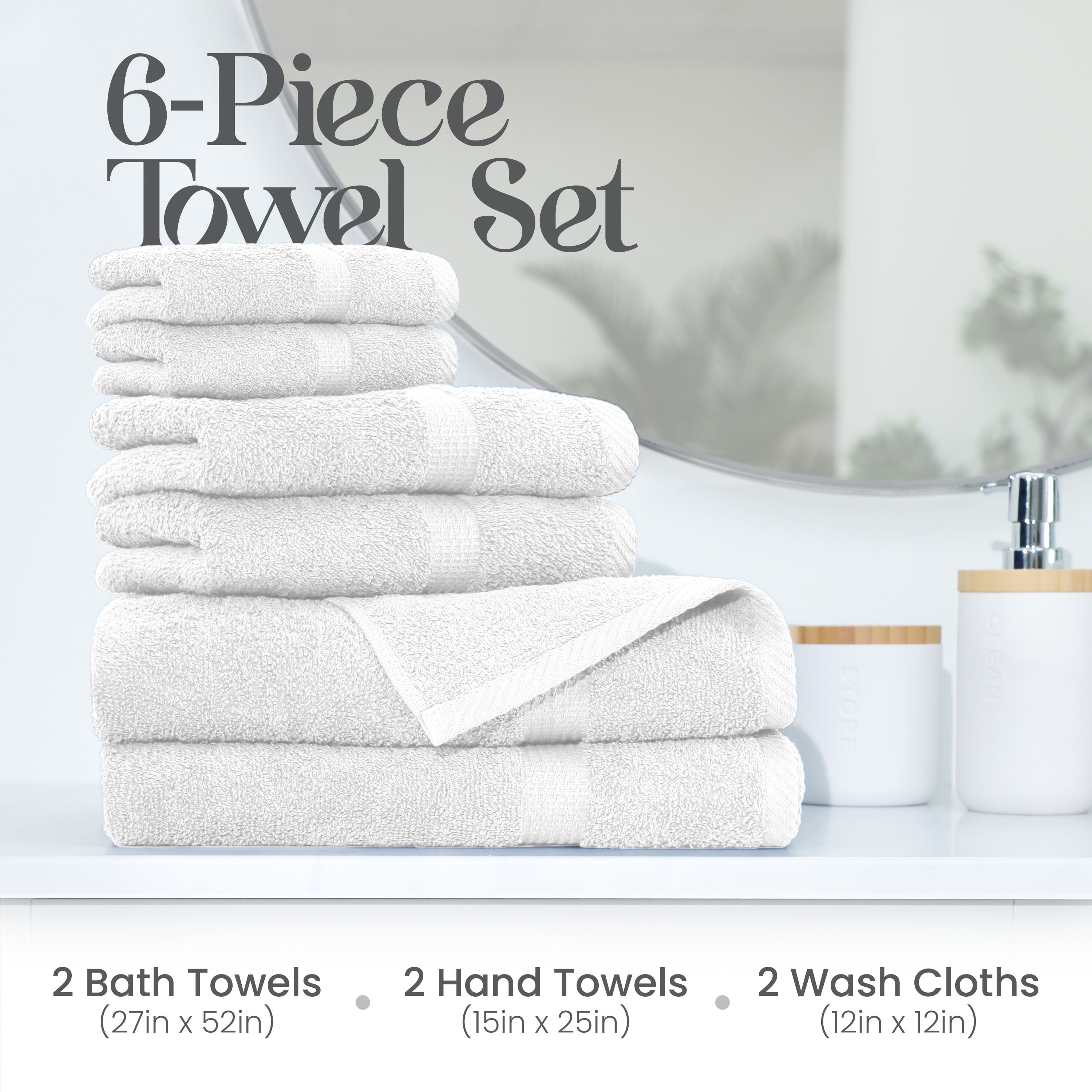 Utica 6-Piece Towel Set | 100% Cotton Soft & Absorbent Everyday Towels | White