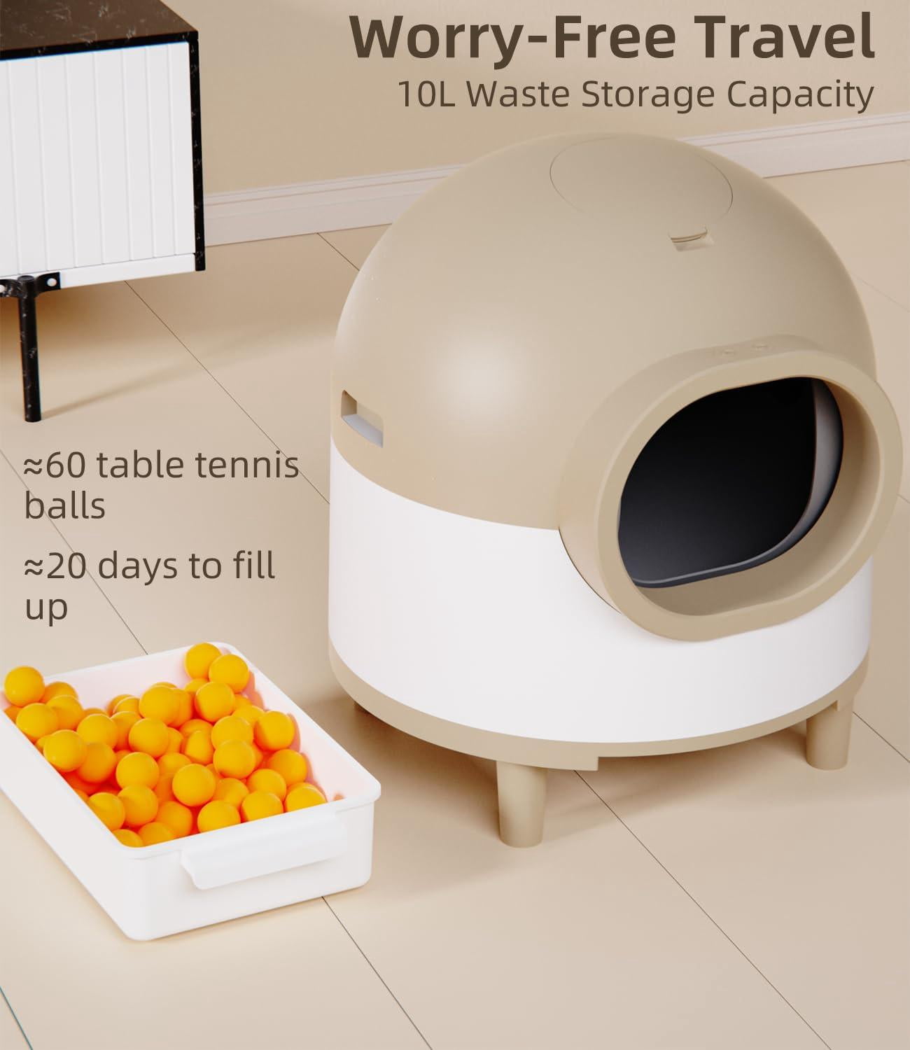 Glavbiku Self Cleaning Cat Litter Box,Cat House Smart App Control,Odor Removal,Low Noise,Brown