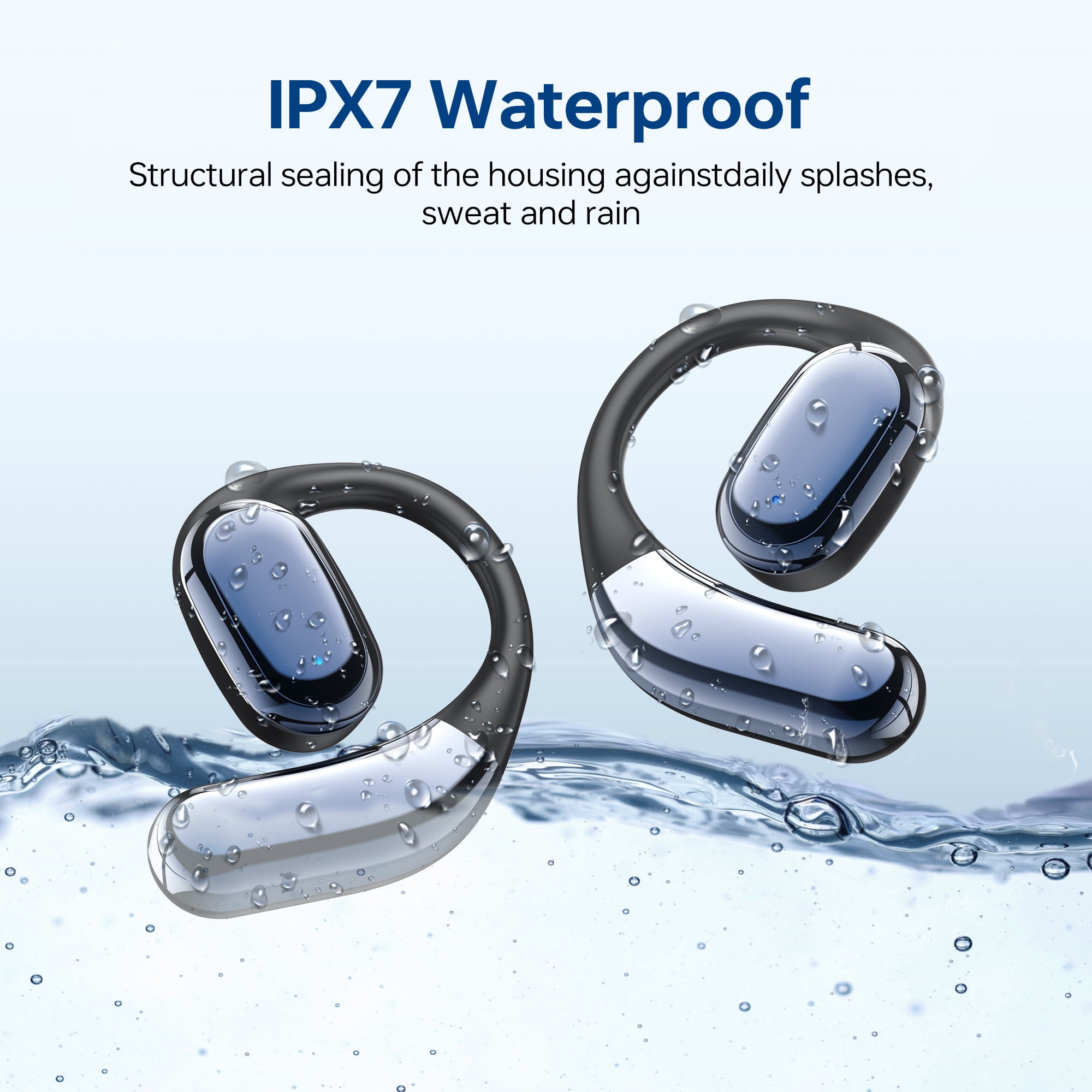 Open Ear Wireless Earbuds, Bluetooth 5.4 Wireless Earbuds, Hi-Fi Stereo over Ear Earphones with Earhooks, 60H Playtime & LED Digital Display, IPX7 Waterproof Earphones for Fitness, Cycling, Workout