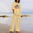 thumbnail image 2 of YABCSAZ Summer Outfits for Women Short Sleeve Casual Loose Printed Tops and Solid Color Drawstring Wide Leg Pants Athletic Sportswear 2 Piece Outfits, 2 of 5