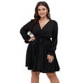 thumbnail image 2 of SCOMCHIC Women Wrap V Neck Dresses for Wedding Guest Casual A Line Long Sleeve Mini Dress Black 4XL, 2 of 5