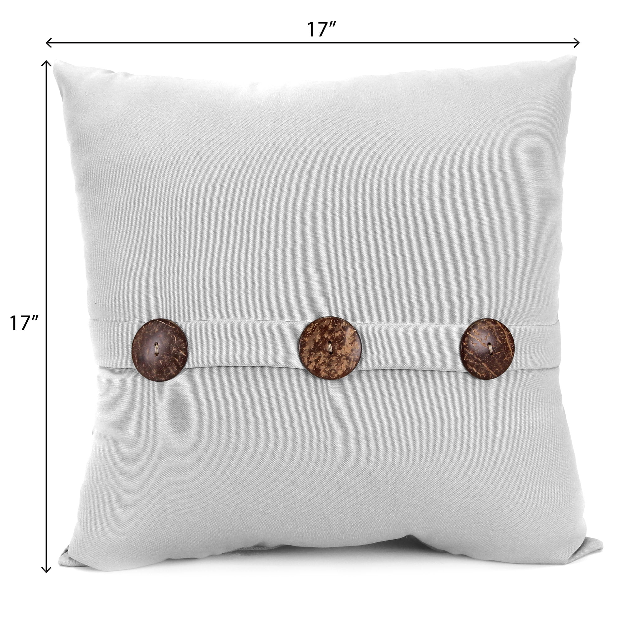 Jordan Manufacturing 17" x 17" Sorvino Ash Dark Gray Solid Square Outdoor Throw Pillow with 3 Coconut Buttons (2 Pack)