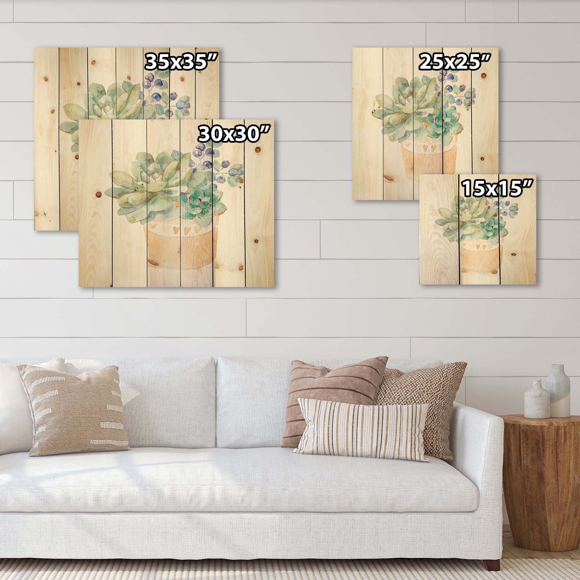 Designart 'Succulent Flower In Terracotta Clypot II' Traditional Print on Natural Pine Wood