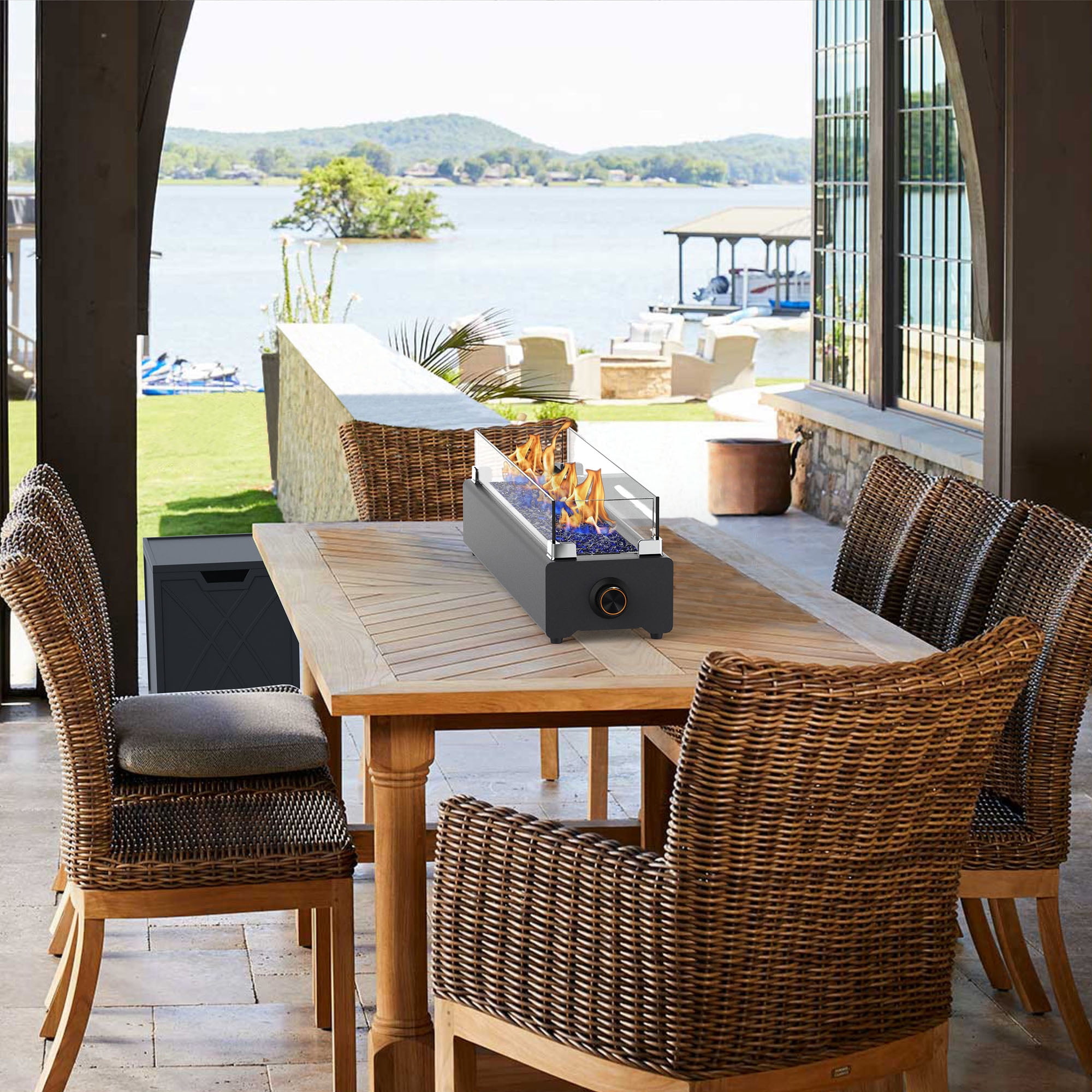 BAIDE HOME 28インチ テーブルトップ プロパンファイヤーピット 40,000BTU 卓上ファイヤーピット パティオ用 屋外ポータブル暖炉 長方形ファイヤーボ並行輸入品 : 28-inch Table Top Propane Fire Pit, 40,000 BTU