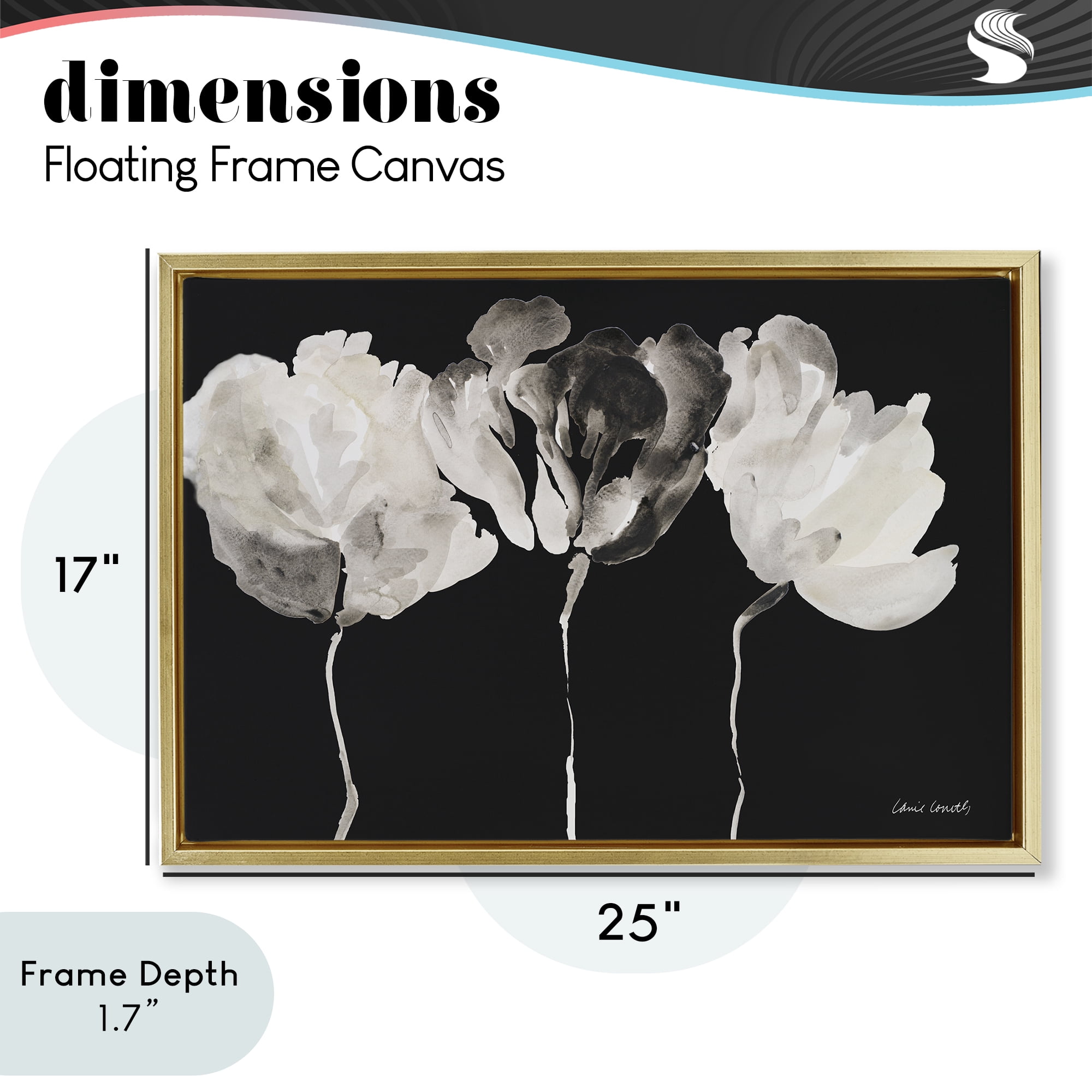 Stupell Industries Trio In Light On Black Gold Framed Floater Canvas Wall Art, design by Lanie Loreth