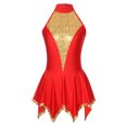 thumbnail image 4 of Linjinx Women Sequin Lyrical Dance Dress High Low Ballet Dance Leotard Modern Contemporary Dance Red L, 4 of 7