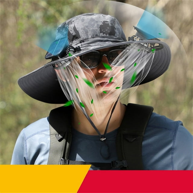 SNNROO Solar Fan Outdoor Fishing Hat Men Sun Hat with 2 Solar Fans 3 Speed Adjustable - Effective Sun Protection - Breathable Mesh Material - USB/Solar Powered - Ideal for Fishing Gard