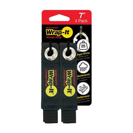 Wrap-It Storage - Heavy-Duty Straps, 7-inch (4-Pack)- Extension Cord Organizer, Cord Wrap Keeper, Cable Straps for Cords - Black