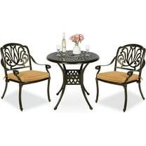 MEETWARM 3 Piece Patio Bistro Set, Outdoor All-Weather Cast Aluminum Dining Furniture Set Includes 2 Cushioned Chairs and a 31” Round Table with Umbrella Hole for Garden Deck