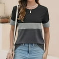 thumbnail image 6 of Kovlvoll Womens Short Sleeve Tops Plus Size Casual Fashion Striped T-Shirt Summer Round Neck Short Sleeve Basic Tee Top, 6 of 7