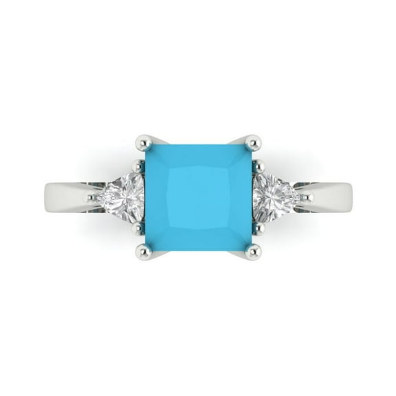 Three-Stone Engagement Ring for Women - 2.32ct Simulated Turquoise in 18K White Gold Promise Ring