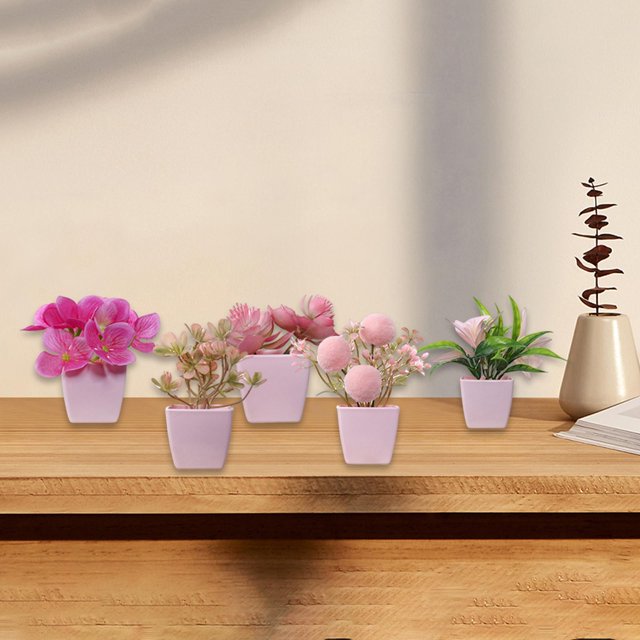 5 piezas de flores artificiales en maceta, flores de imitación en maceta, mini plantas en maceta realistas, pequeñas plantas falsas para decoración Estilo A