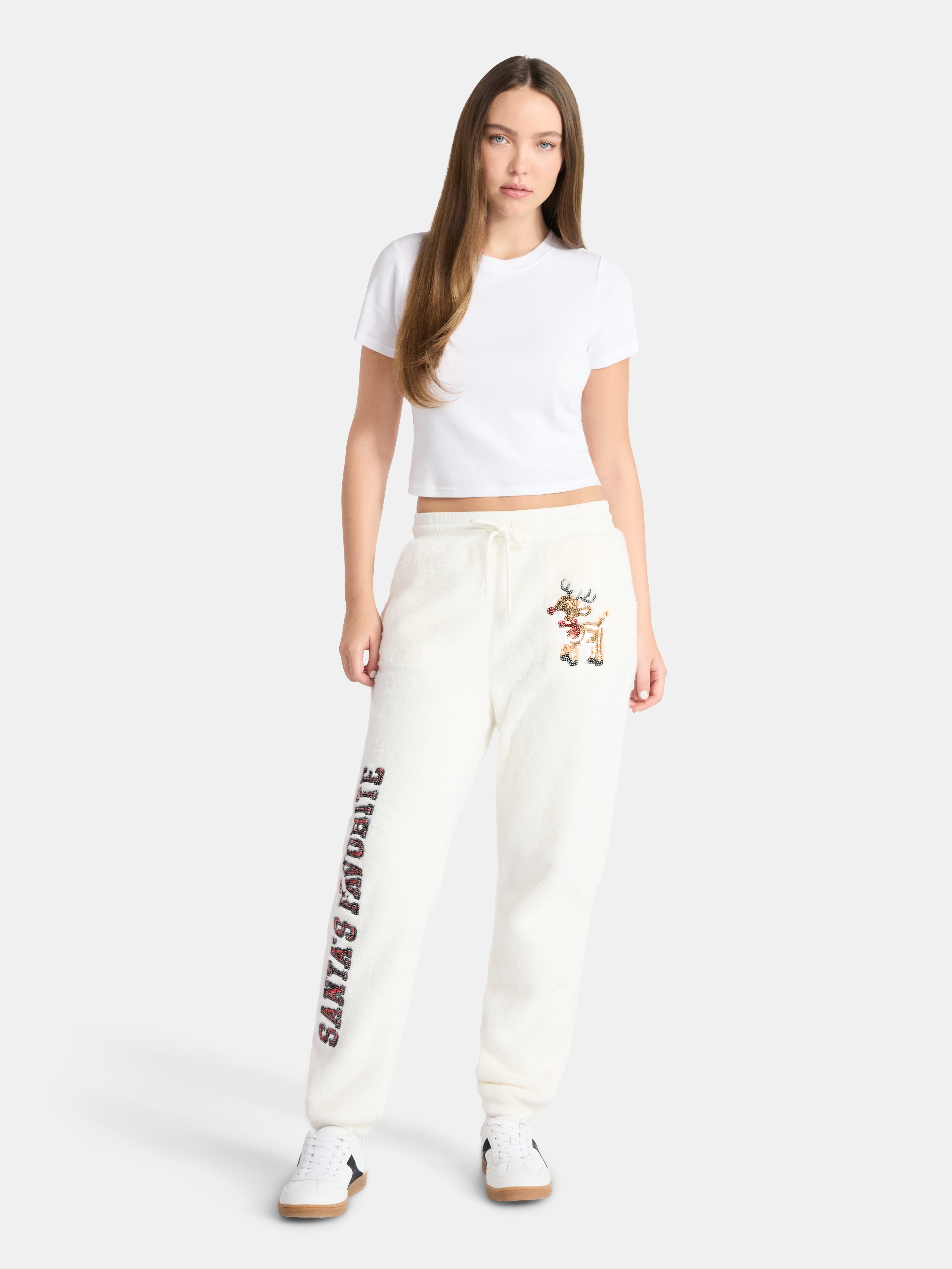 No Boundaries Christmas Plush Pants, 30'' Inseam, Women's, & Women's Plus