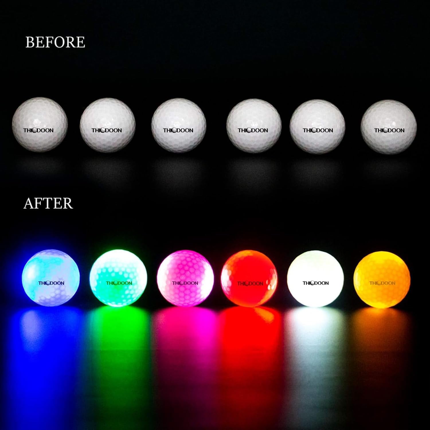 THIODOON 12 Pack Glow in The Dark Golf Balls Light up Led Golf Balls Night Golf Gift Sets for Men Kids Women