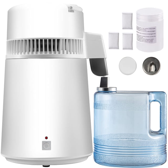 VEVOR Destilador de agua de 1,1 gal, máquina de agua destilada de 750 W, máquina de destilación de agua pura de 4 L con contenedor de plástico, kit de destilación de agua con botón, fabricante de agua