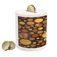 thumbnail image 2 of Wooden Print Piggy Bank, Brown Wood Textures Abstract Pattern Circles Timber Oak Natural Grain Style Art, Ceramic Coin Bank Money Box for Cash Saving, 3.6" X 3.2", Brown, by Ambesonne, 2 of 4