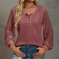 thumbnail image 4 of Women's Plus Size Tops Womens Casual Lace ing Long Sleeve Solid Color V Neck Pullover Top Blouse T-shirt, 4 of 8