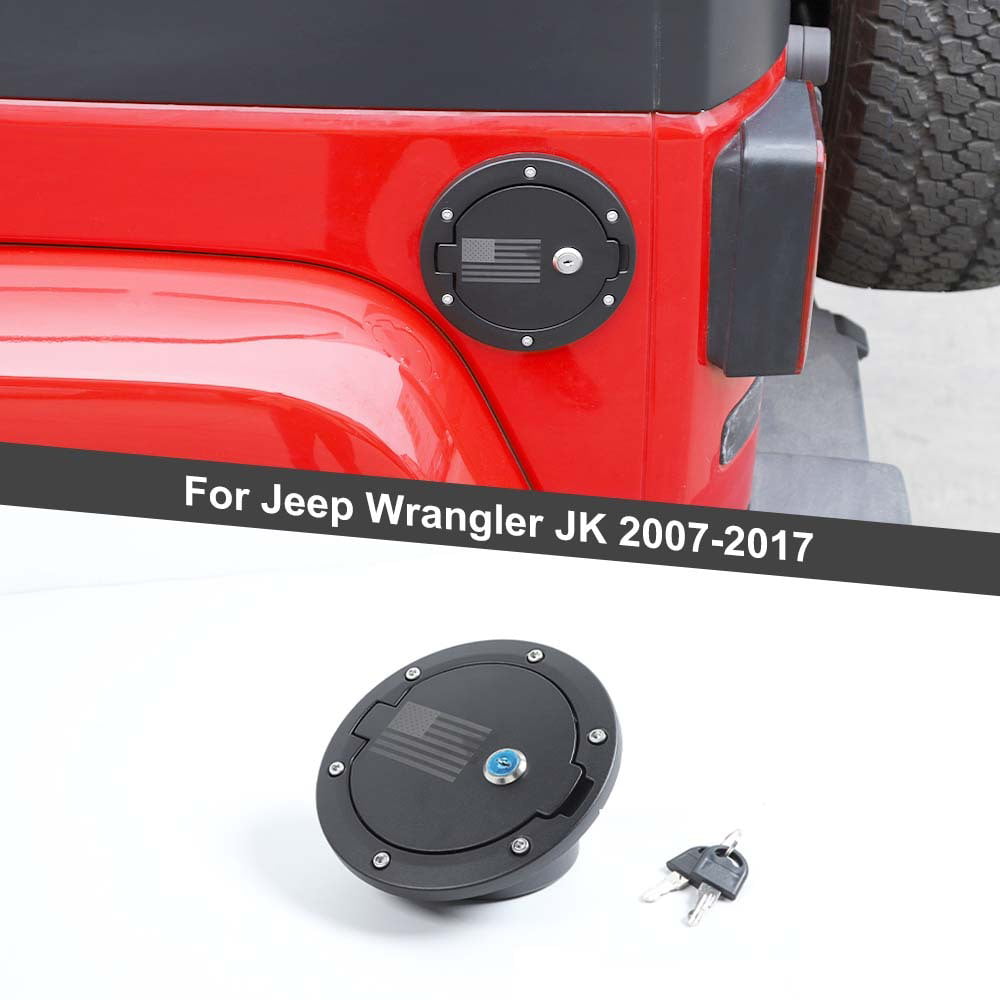 CheroCar Fuel Filler Door Locking Gas Tank Cap Cover Accessories for Jeep  Wrangler 2007-2018 JK JKU, Locking US Flag 