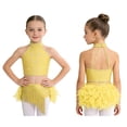 thumbnail image 5 of SiiRoh Kids Girls Sparkly 2 Piece Dance Outfit Halter Latin Jazz Dance Crop Top and Feather Briefs Fringe Skirt Yellow 8, 5 of 6