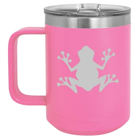 15 oz Tumbler Coffee Mug Travel Cup With Handle & Lid Vacuum Insulated Stainless Steel Frog (Hot Pink)