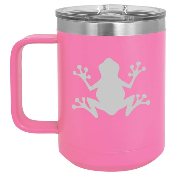 15 oz Tumbler Coffee Mug Travel Cup With Handle & Lid Vacuum Insulated Stainless Steel Frog (Hot Pink)