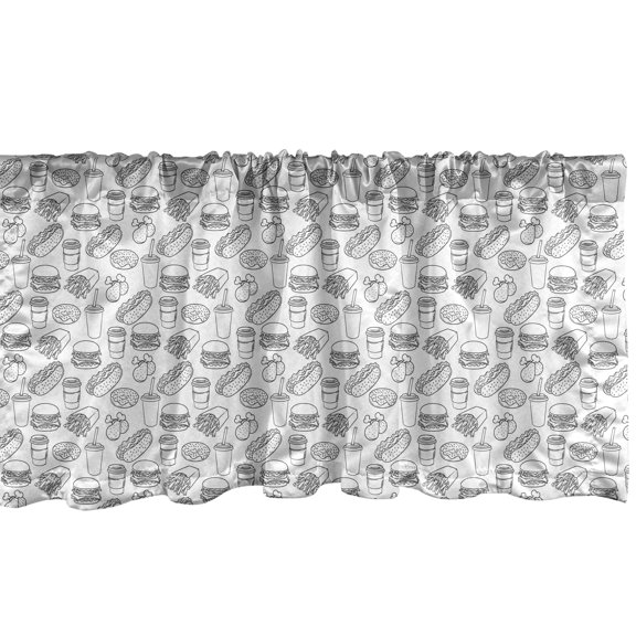 Ambesonne Food Valance Pack of 2, Hamburger French Fries Hot Dog, 54"X12", Charcoal Grey White