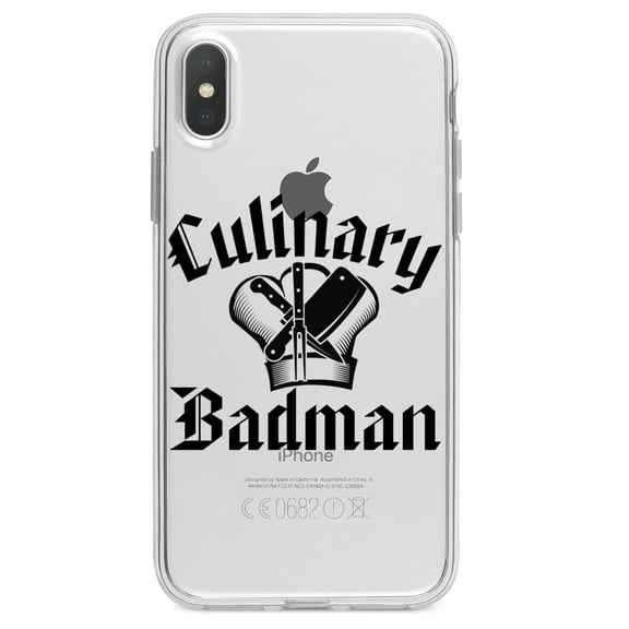 DistinctInk Clear Shockproof Hybrid Case for iPhone XR (6.1" Screen) - TPU Bumper Acrylic Back Tempered Glass Screen Protector - Culinary Badman