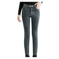 thumbnail image 3 of IDALL Pants for Women Jeans Barrel Jeans Women Straight Warm High Haren Plush Waist Pants Thickened Jeans Loose Jeans Winter Outfits for Women Dark Gray 32, 3 of 7