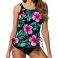 thumbnail image 6 of Tankini Sets for Women Built-in Bra with Shorts Tropical Floral Print Tummy Control Two Piece Swimsuits Drawstring Side Modest Bathing Suits, 6 of 6