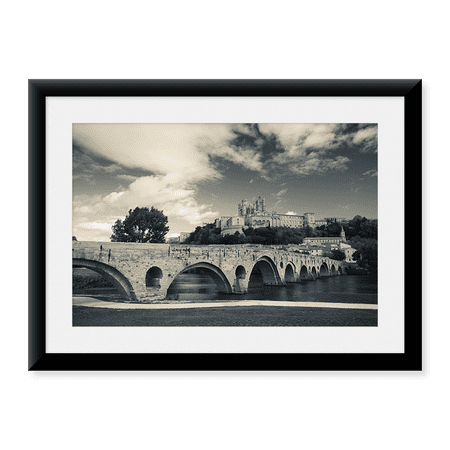 Framed Art Print, Pont Vieux bridge with Cathedrale Saint-Nazaire in the background by Panoramic Images, 17-7/8" x 21-7/8"